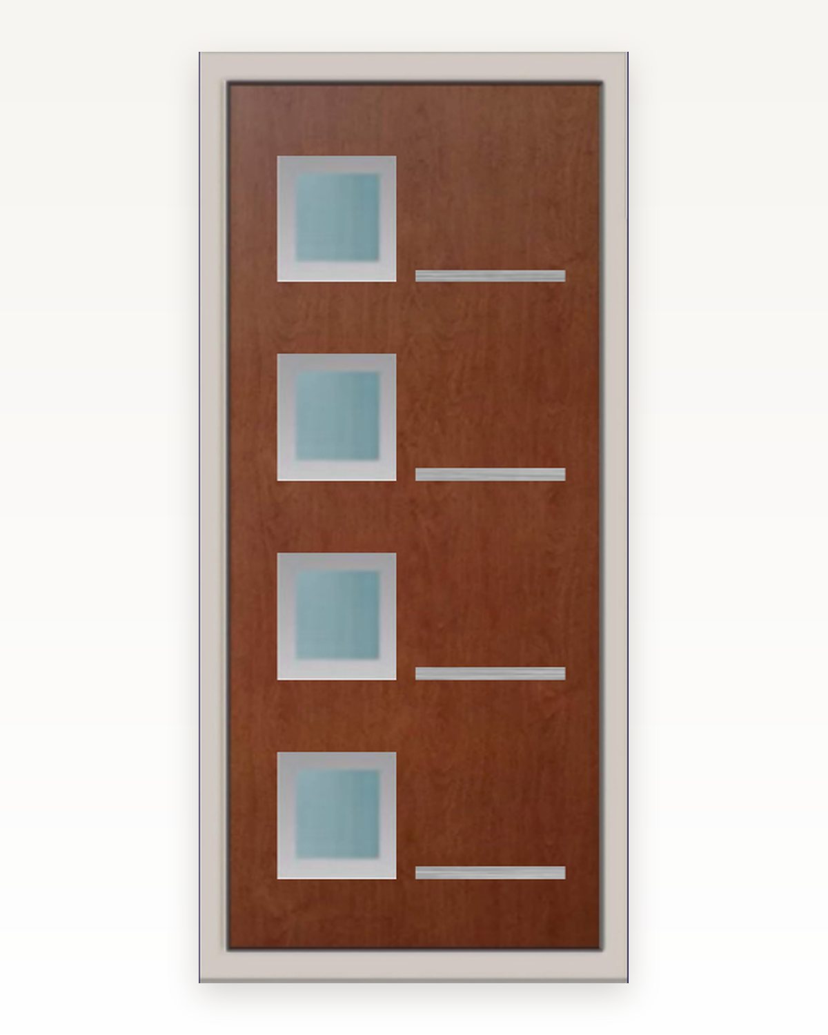Catalogue rendering of the SK11F inox panel in mahogany with four glazed squares and four bars