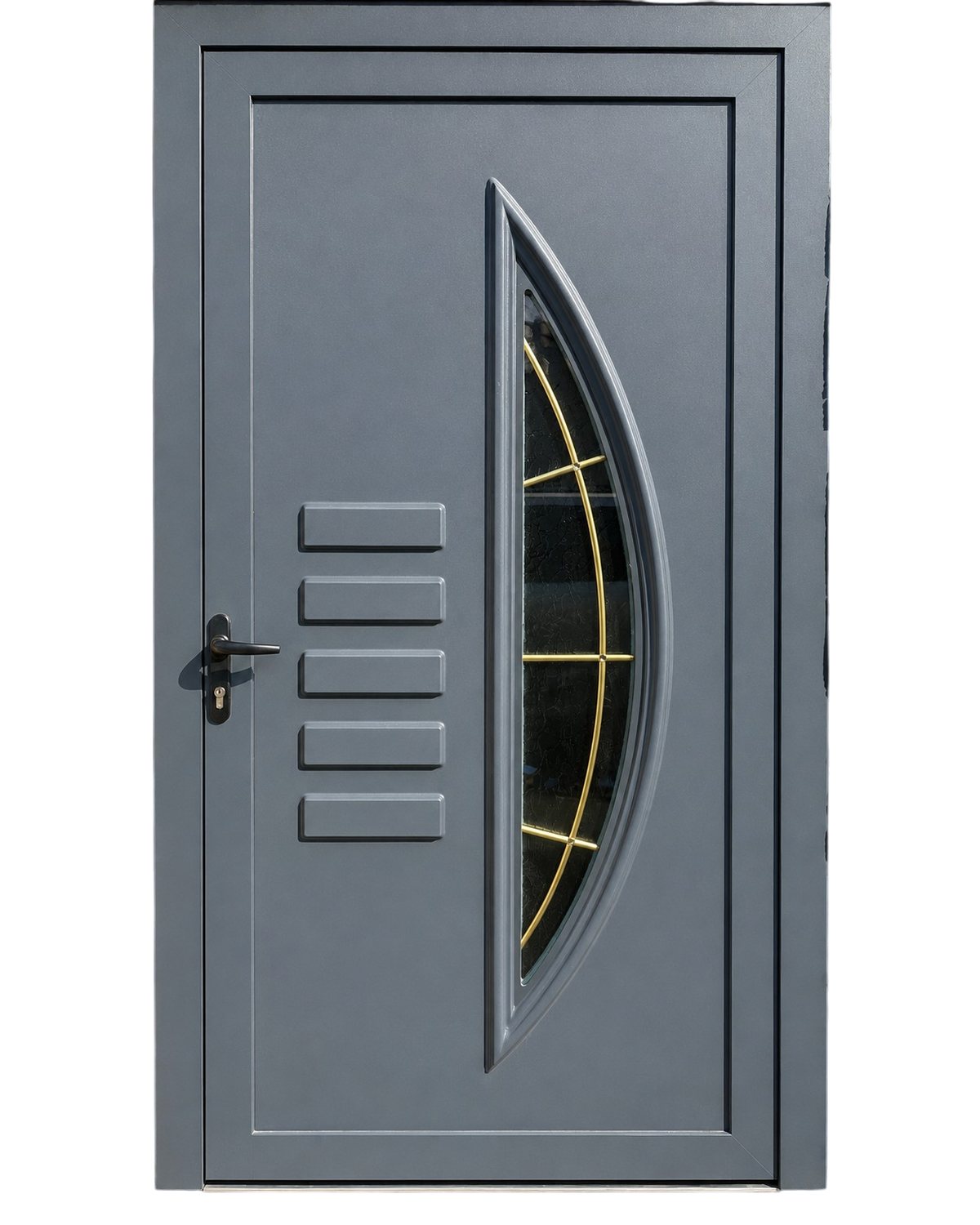 SK14T grey thermoformed door panel with gold glazing bars, set in a grey frame