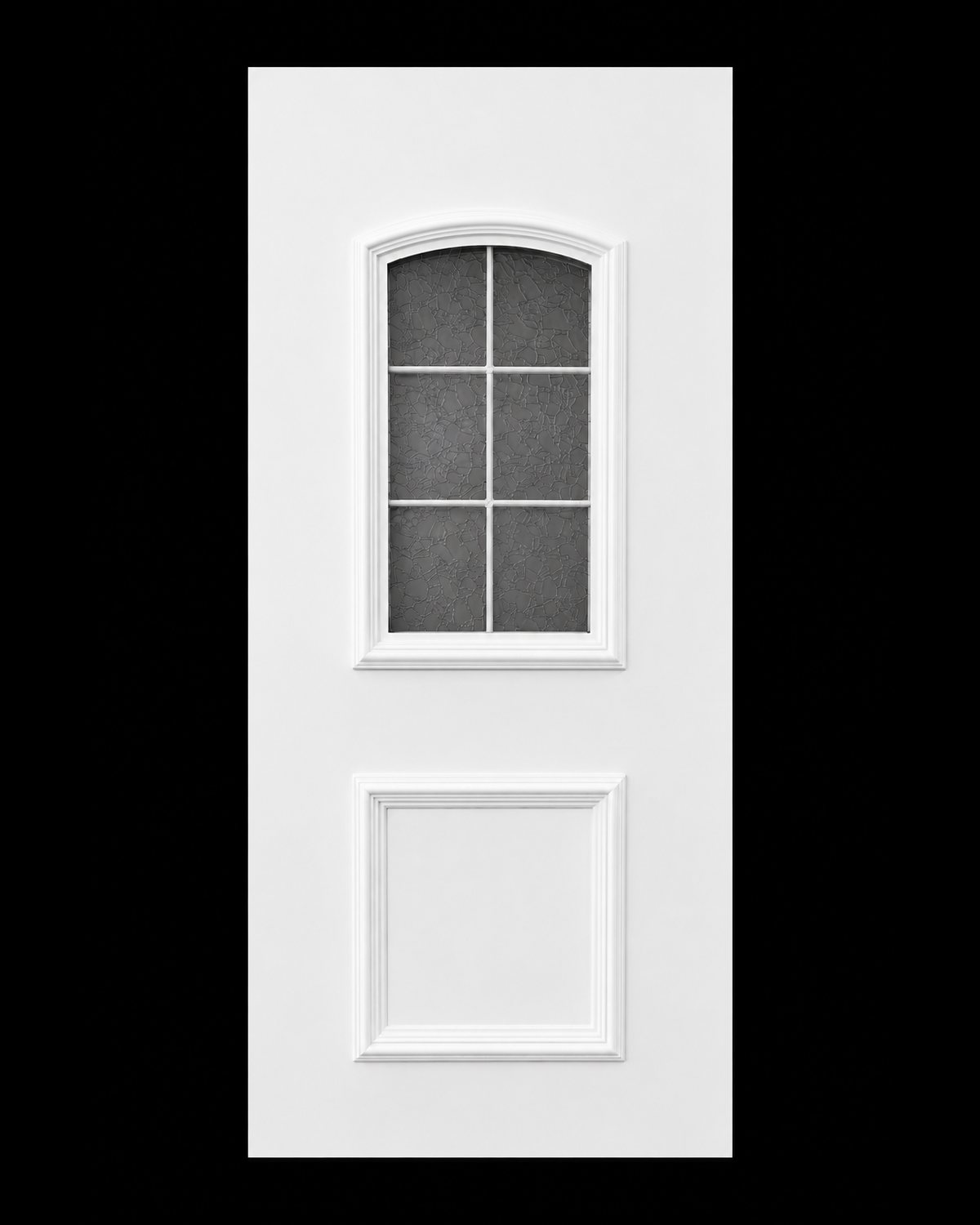 SK15T white door panel with six panes and a large solid field, bare panel in studio