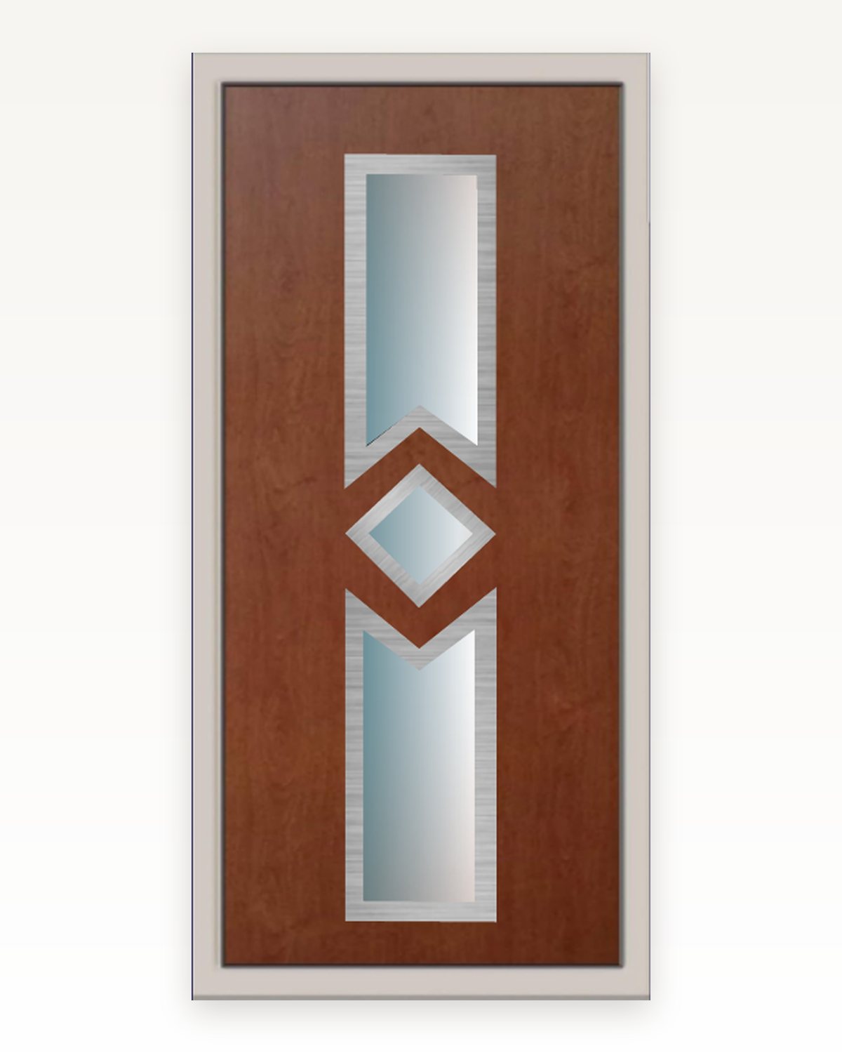 Catalogue rendering of SK17F in mahogany with a stainless diamond between two glazed strips