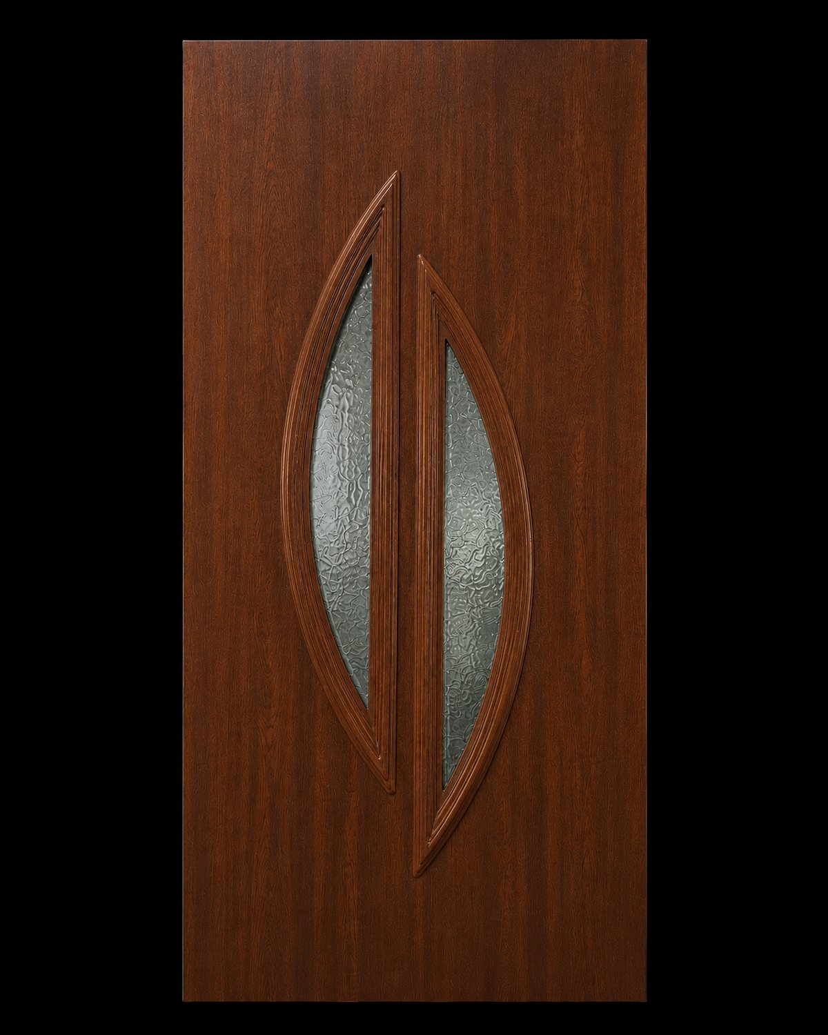 SK20T thermoform door panel in mahogany, studio photograph of the leaf