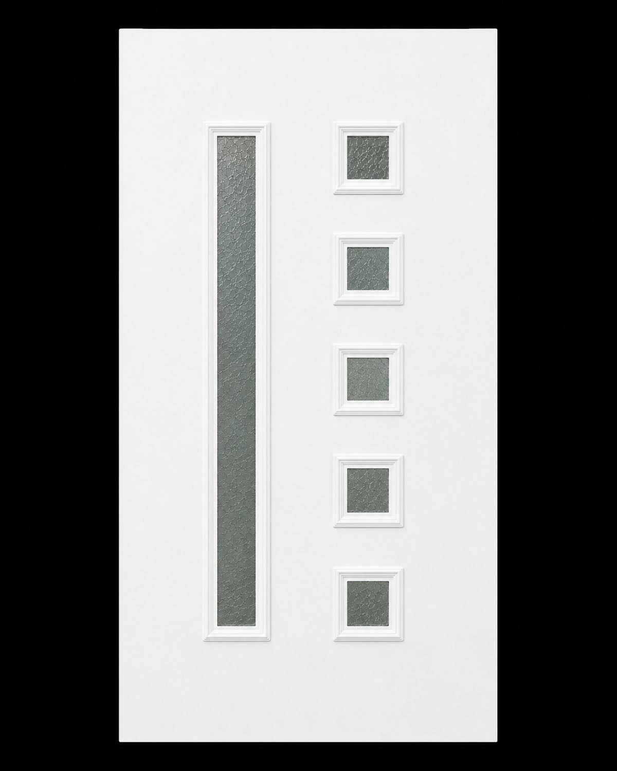 White SK24T door leaf, studio view of the strip and five square lights