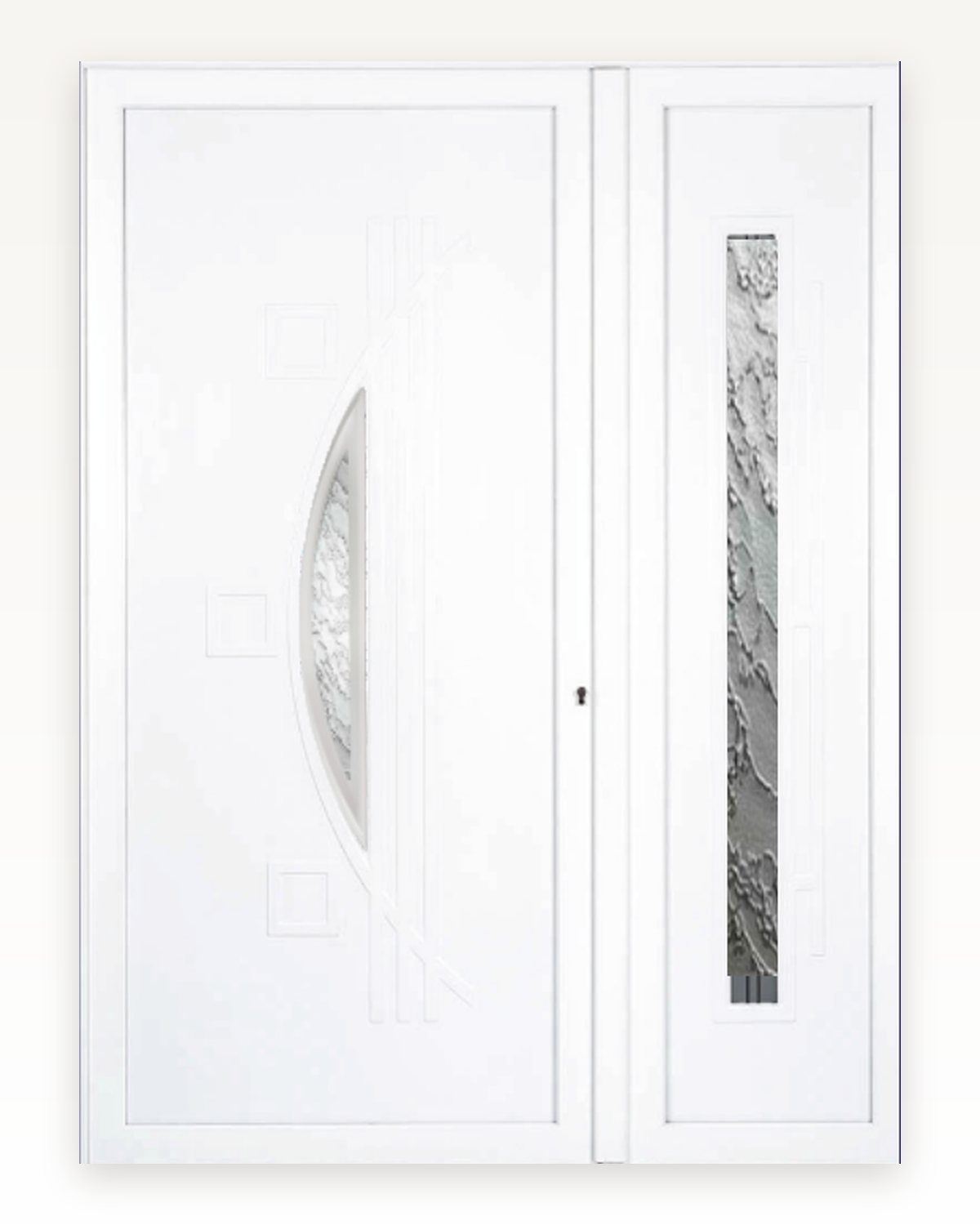Catalogue rendering of the SK26T panel in white with a half-moon and sidelight