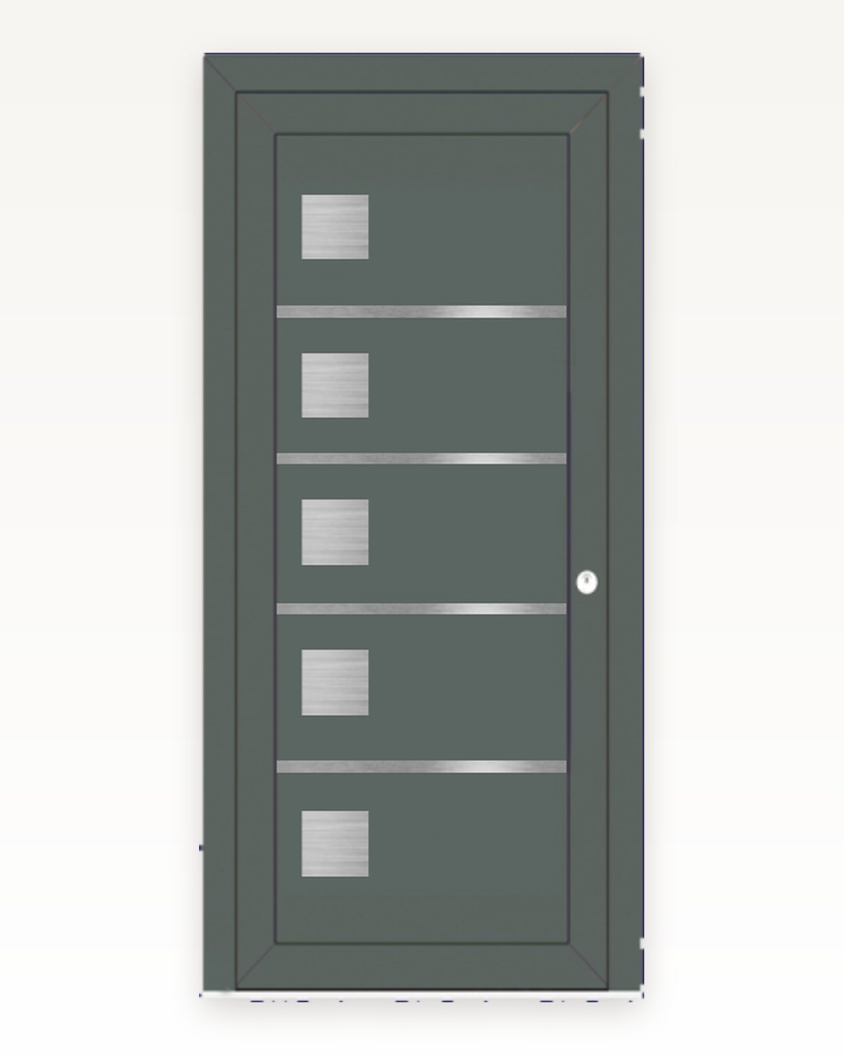 Catalogue rendering of the solid SK31F inox door panel in olive green with square steel appliqués