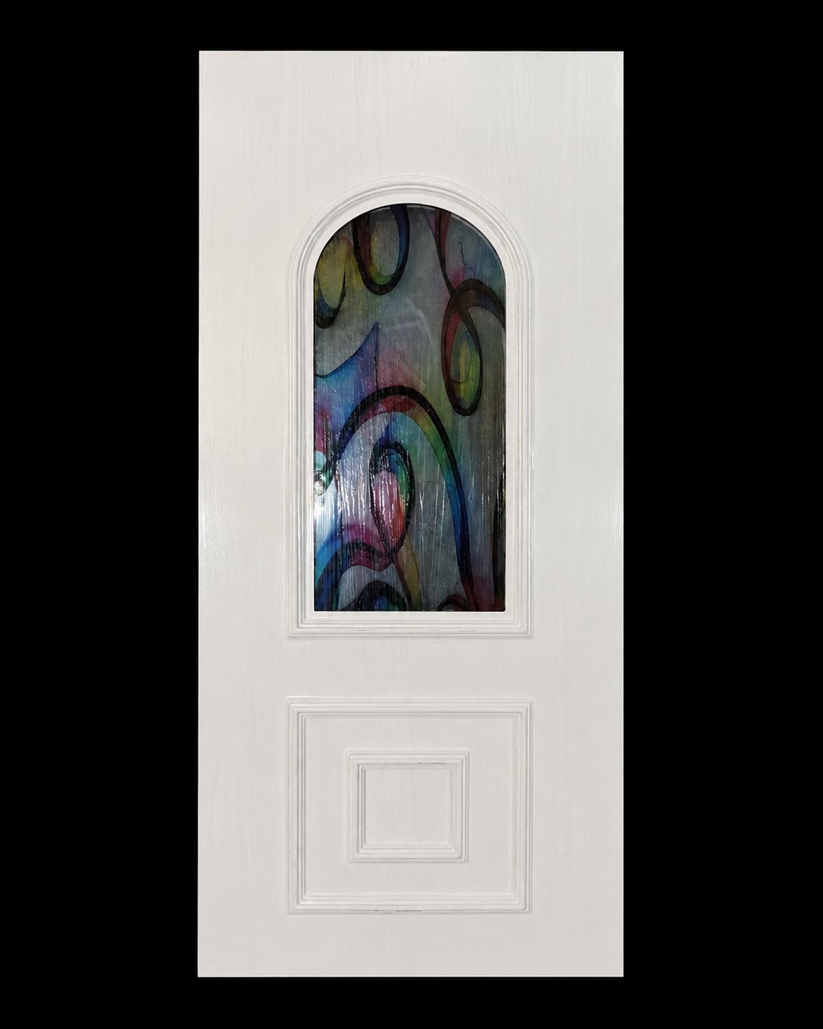 Bare SK31T panel in white with a coloured stained glass insert in the arched niche