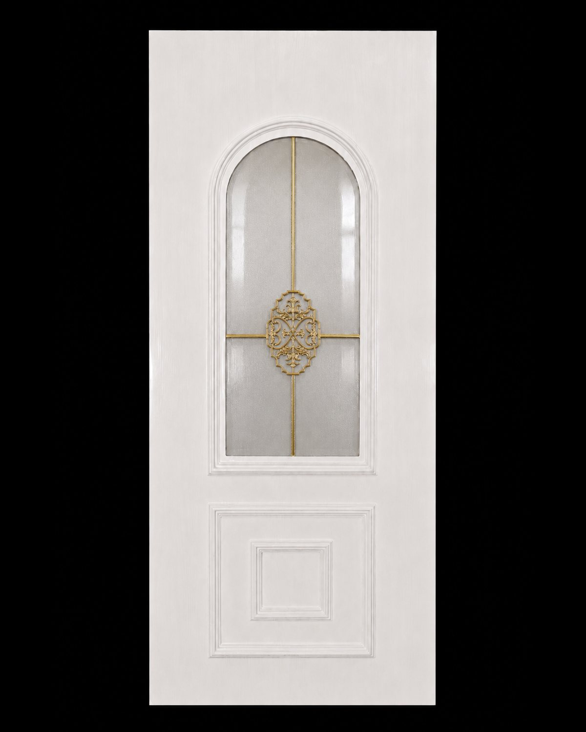 SK31T in white with matte glass and a gold medallion at the centre of the arched light
