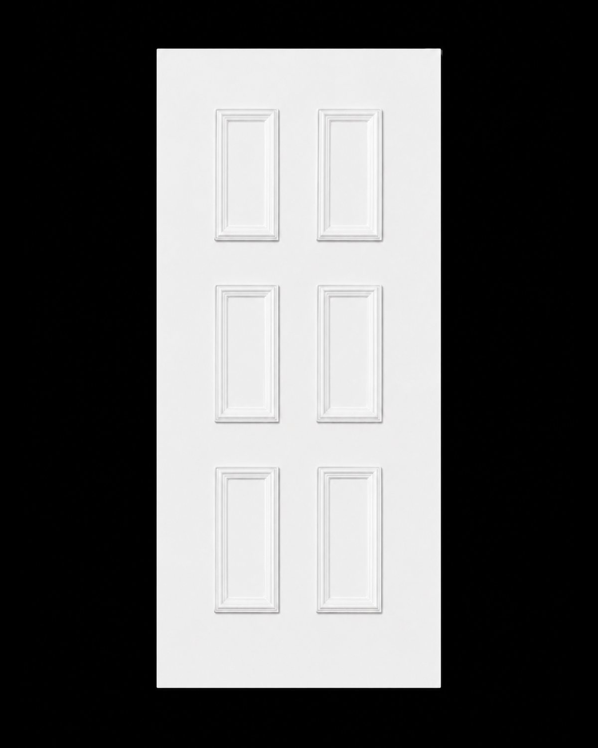 Bare SK34T panel in white with six raised fields in three rows, studio photograph