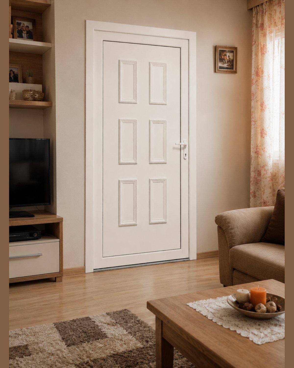 SK34T in white fitted into a door frame, seen from a living room interior