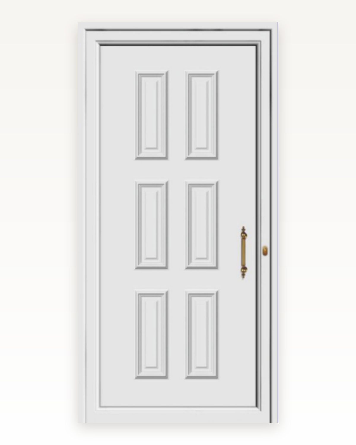 Manufacturer's catalogue rendering of SK34T in white with six panels and a gold handle