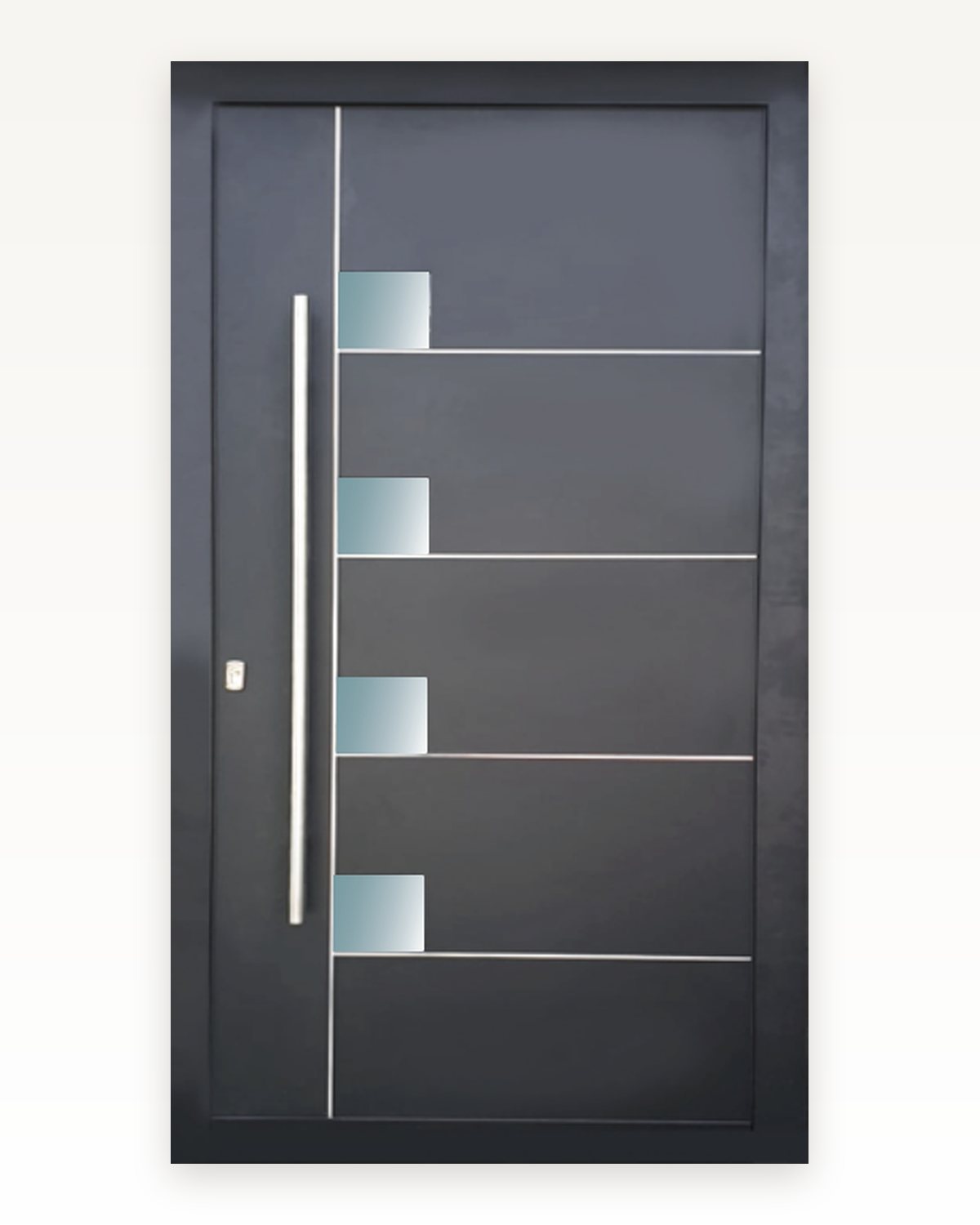 Catalogue rendering of the SK42F panel in anthracite with a long inox pull handle