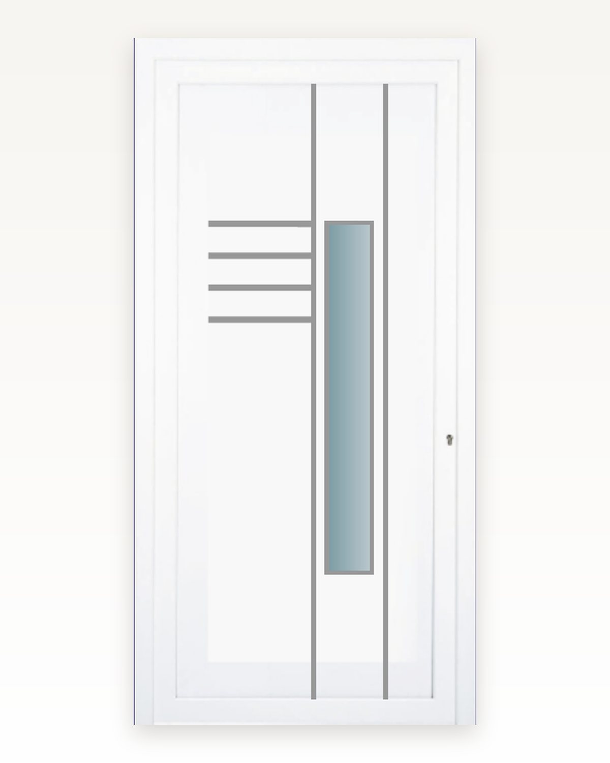 Catalogue rendering of the white SK53F panel with inox bars and a matt light