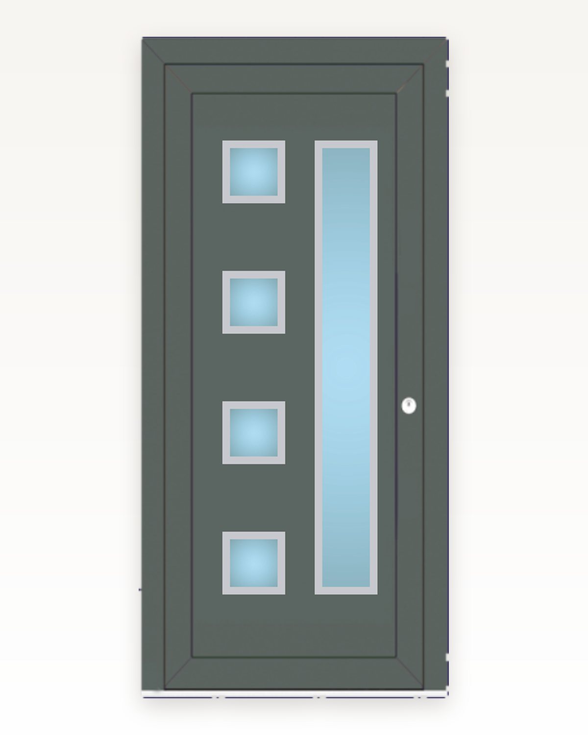 Catalogue rendering of the SK56F panel in graphite grey with a glazed strip