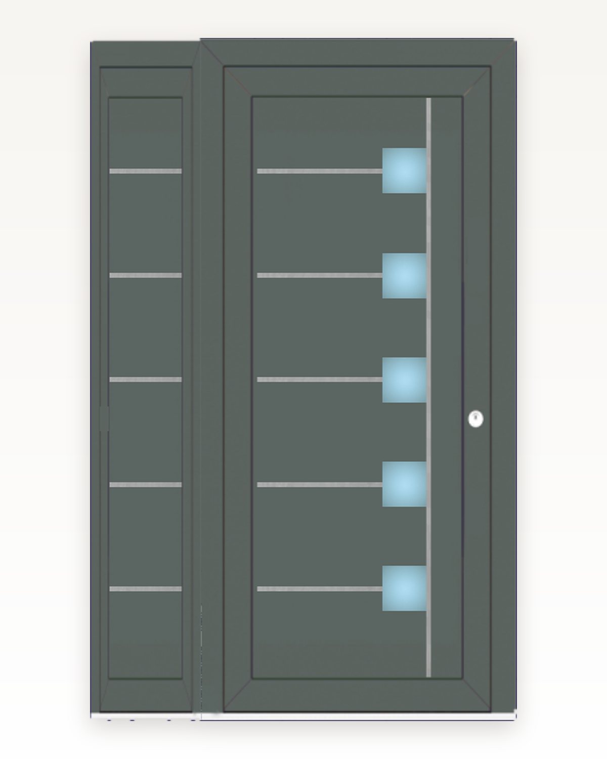 Catalogue rendering of the SK57F panel in dark grey with a matching sidelight